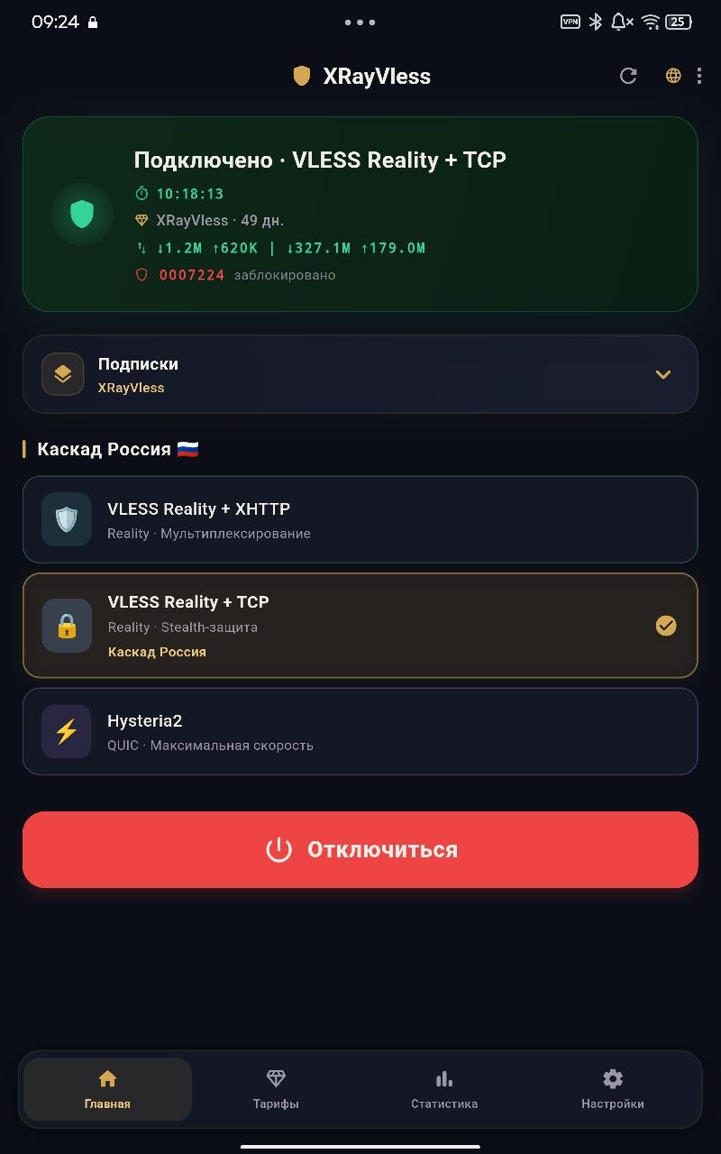Главный экран приложения XRayVless